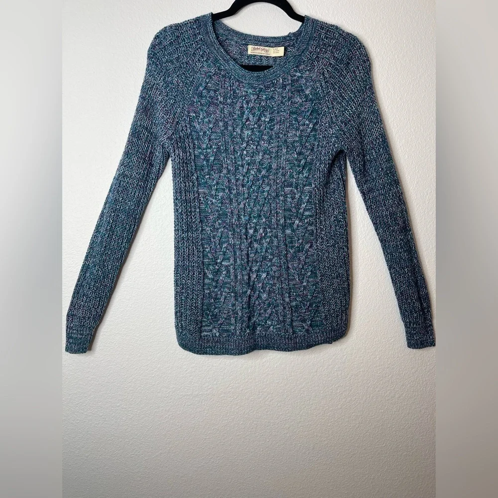 Faded Glory Women's Teal Multicolor Long Sleeve Cable Knit Pullover Sweater Sm